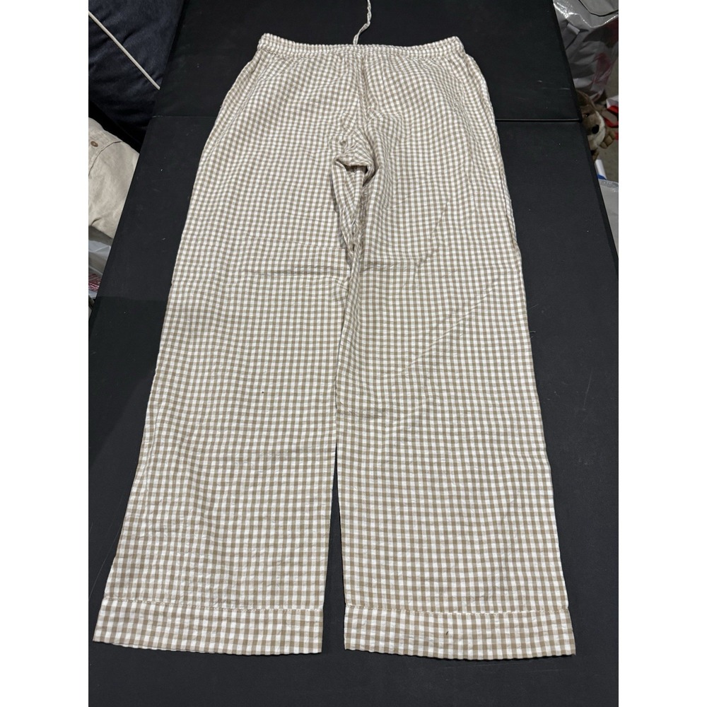 MNG Tan Brown Gingham Checkered Lounge Wide Leg Pants Women's Size M 100% Cotton - Picture 11 of 11